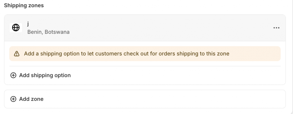 adding shipping option for each zone