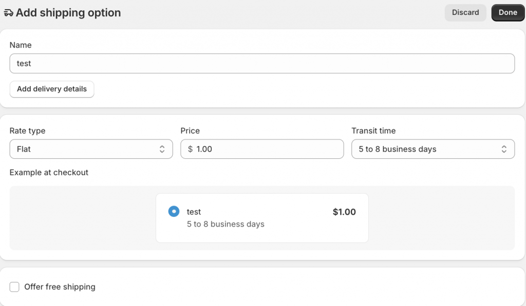 add shipping options in Shopify