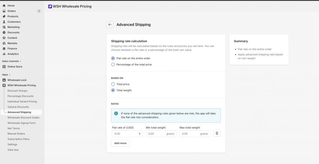 custom shipping rates shopify using Wholesale Pricing Discount B2B