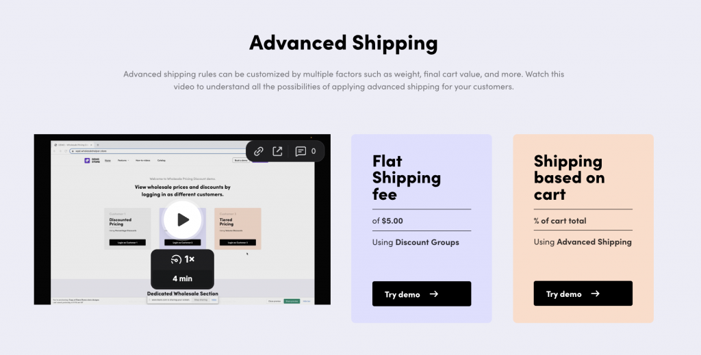 Try a demo to set up wholesale shipping rates on Shopify using the Wholesale Pricing Discount B2B App
