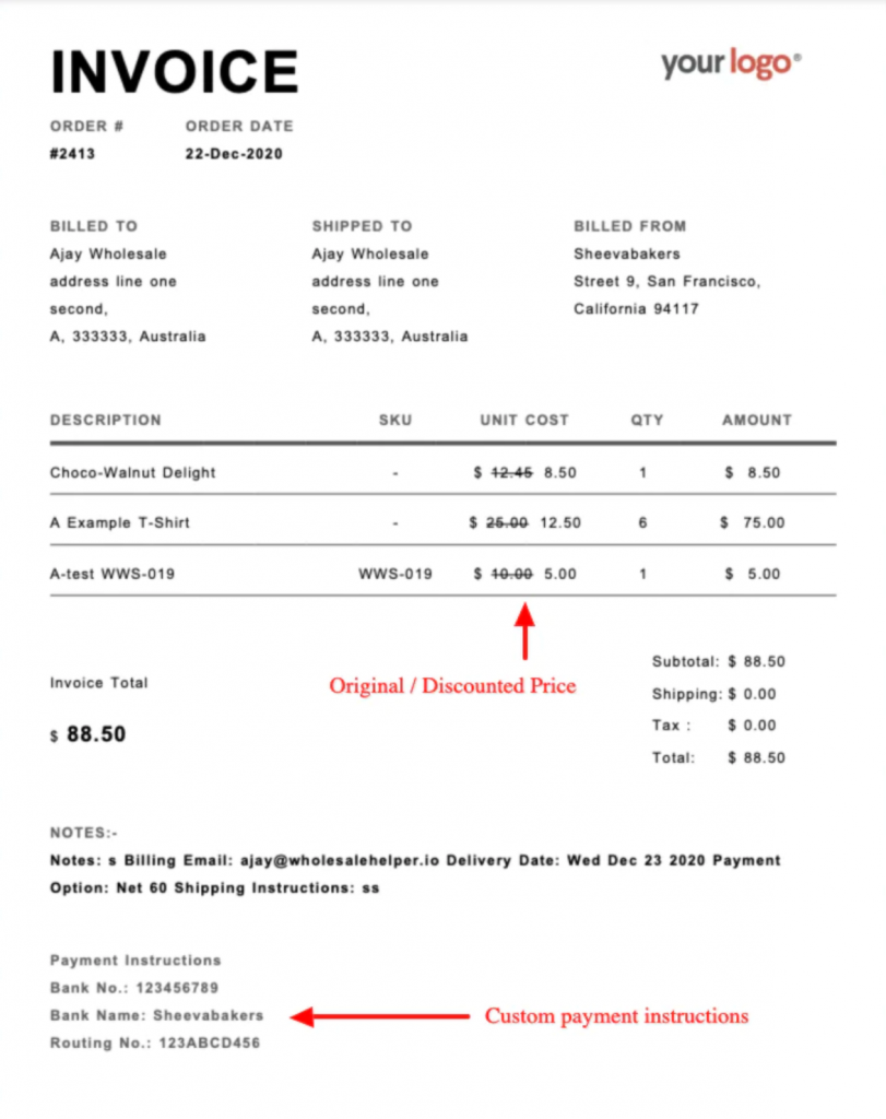 Wholesale Invoice Example - wholesale invoicing and payment reminders on Shopify