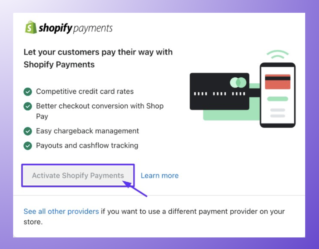 Shopify payments as default payment