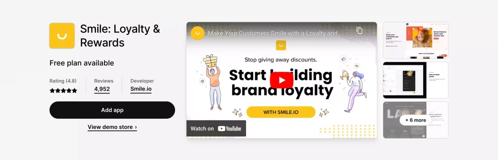 Smile loyalty app for Shopify