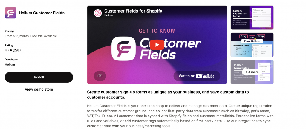helium app for forms in shopify