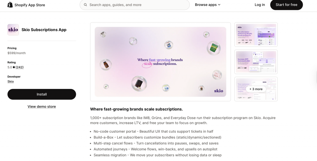 Skio subscriptions - Shopify subscription apps