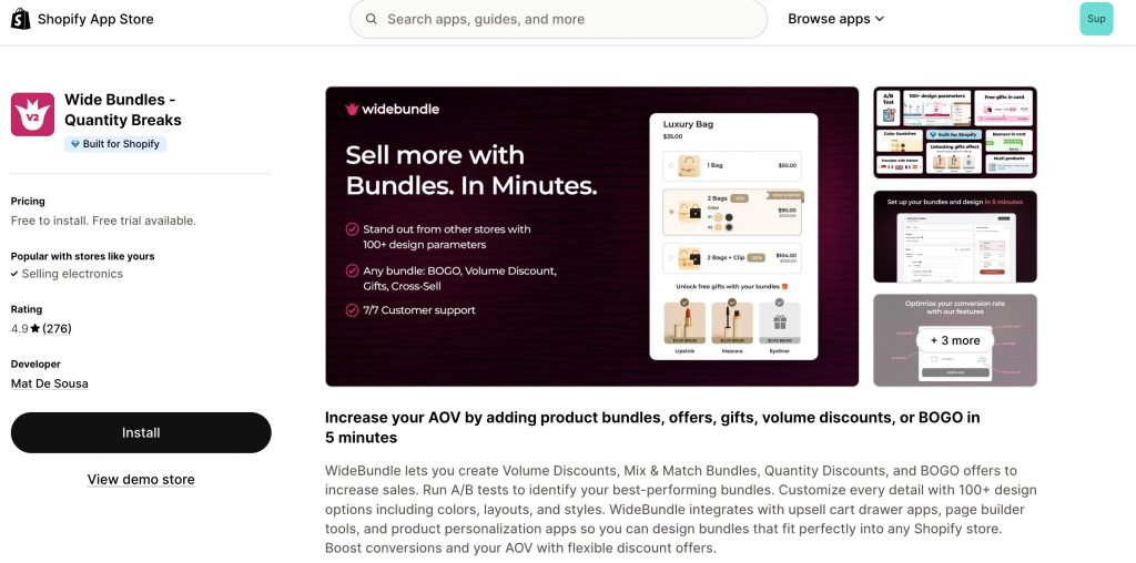 Wide Bundles bundle app in Shopify app store - Bundle products on Shopify