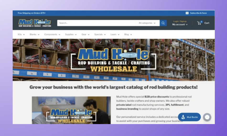 screenshot of mud hole shopify wholesale store section