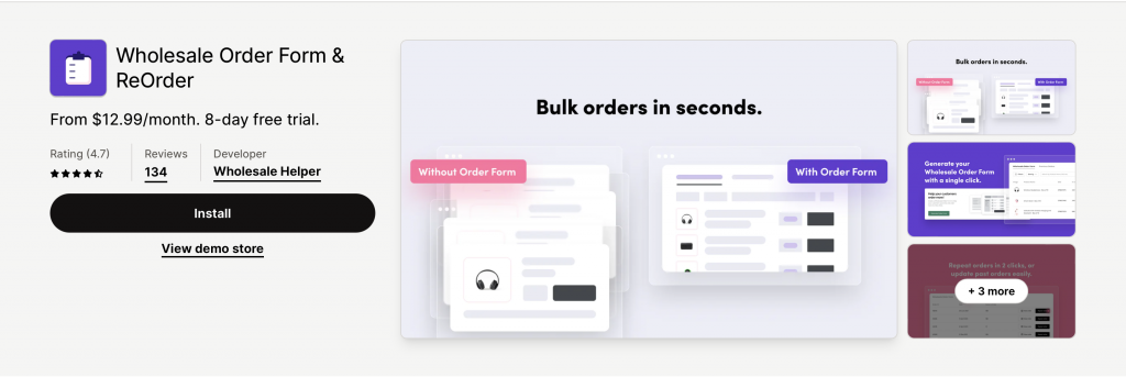 Wholesale Order Form app in Shopify 