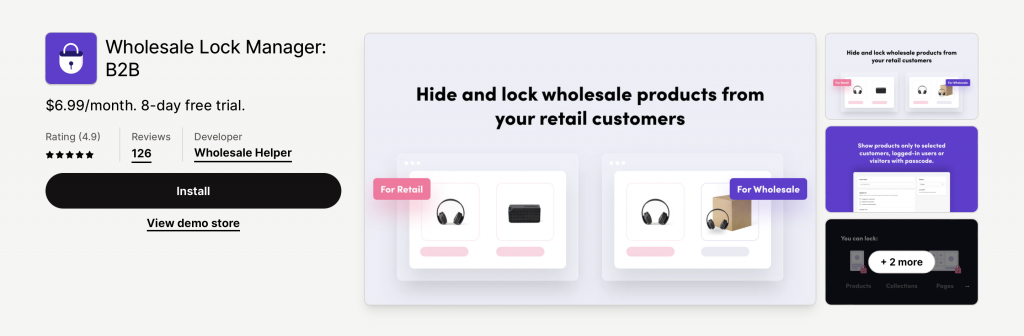 Wholesale Lock Manager app in Shopify app store
