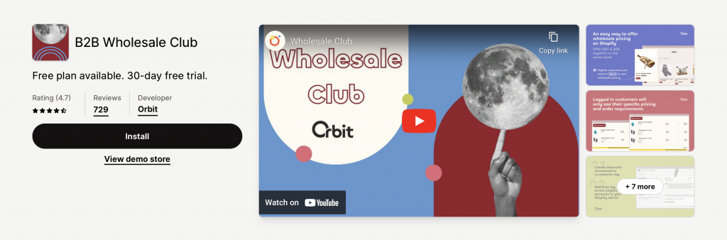 Wholesale Club app in Shopify app store