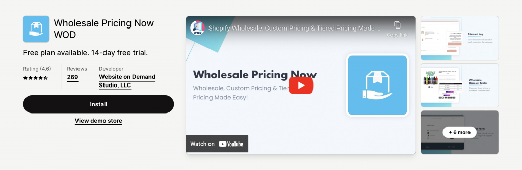 Wholesale Pricing Now app in Shopify app store