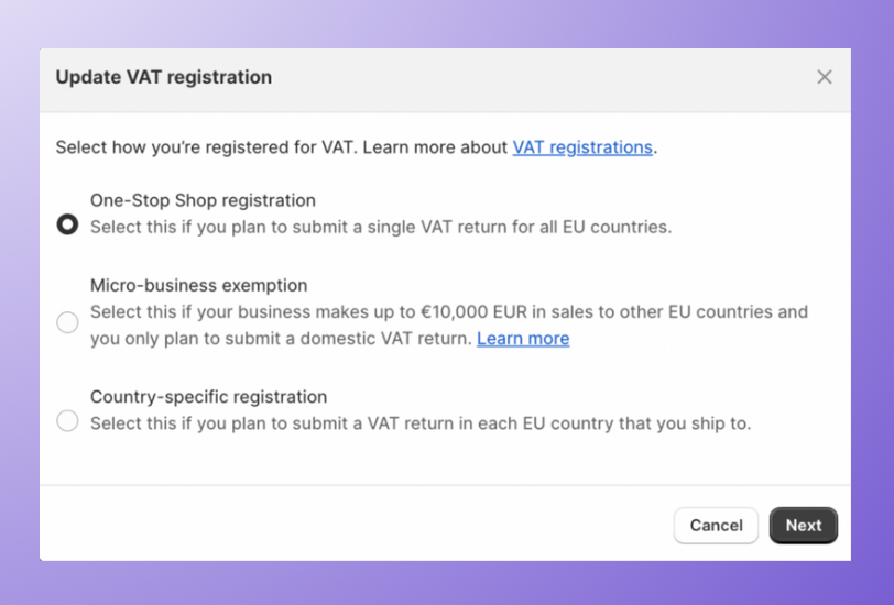 Country specific registration - Shopify VAT