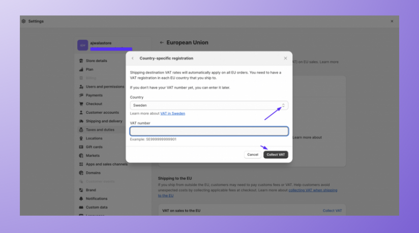 Setting Shopify VAT 