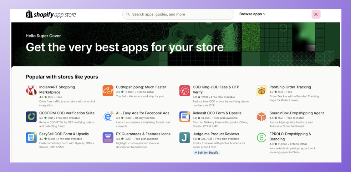 depiction of shopify's large app store