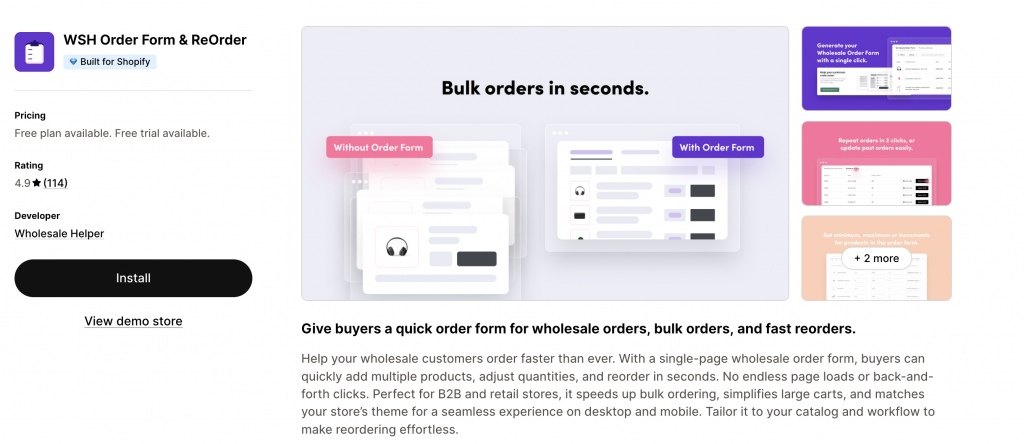 WSH Order form and reorder app to Set minimum order quantity on shopify