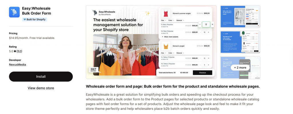 B2B: Wholesale Bulk Order Form for bulk order form in shopify