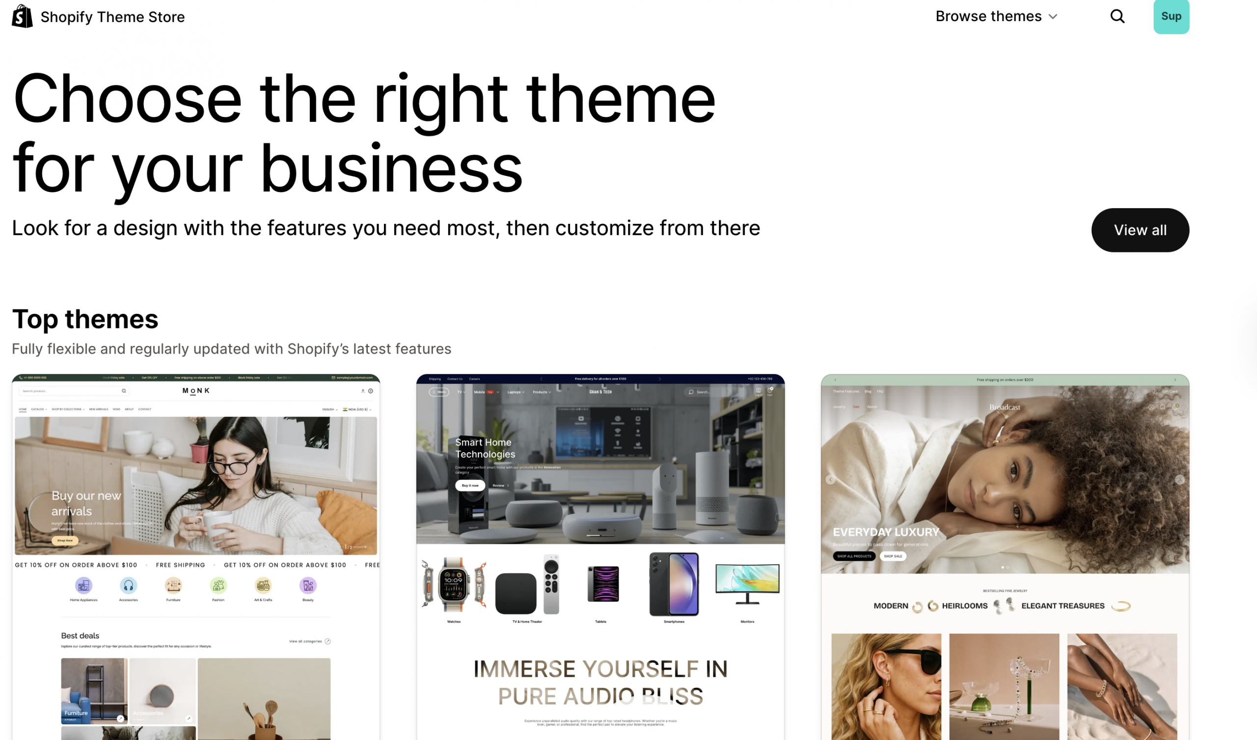 variety of themes options on Shopify
