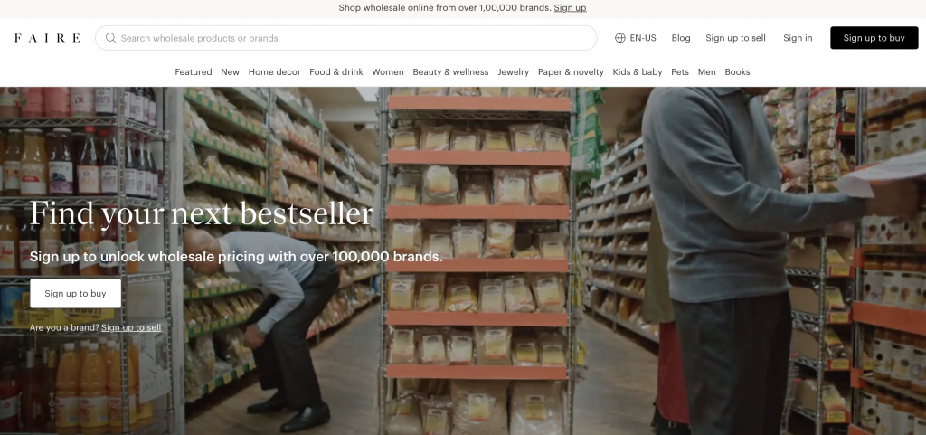 Faire wholesale marketplace screenshot