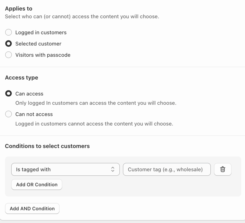 display content based on customer specific rules on Shopify