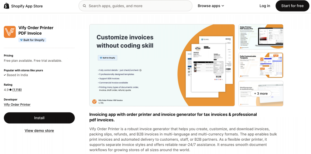 Vify Order Printer app for Shopify