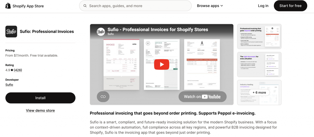 Sufio: Professional Invoices - Shopify Invoice Apps