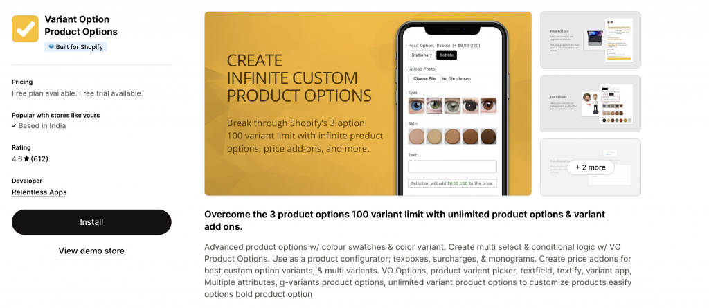 Variant Option Product Options