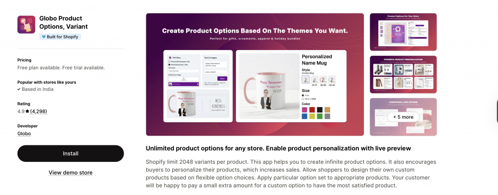 Globo Product Options, Variant