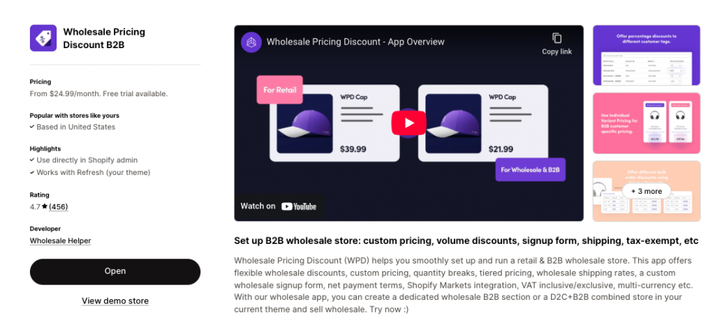 Wholesaler Pricing Discount app on Shopify App Store