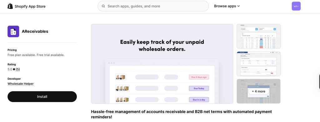 AReceivables app for pay later checkout in shopify