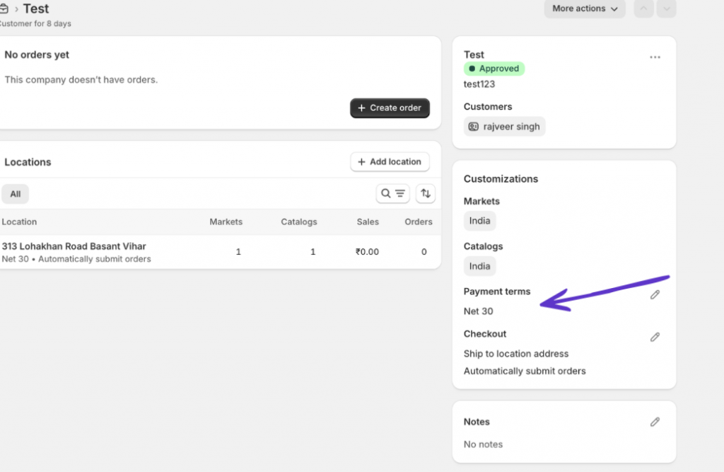 offer net payment terms on shopify store via native b2b 