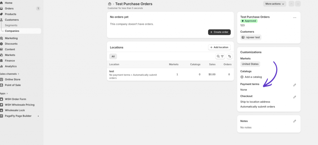 setting payment terms to enable purchase orders in shopify