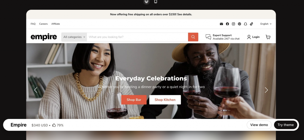 Best Shopify B2B themes #5 Empire