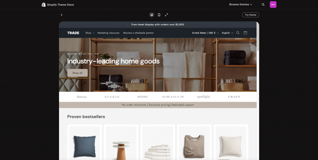 Best Shopify B2B themes #1 Trade