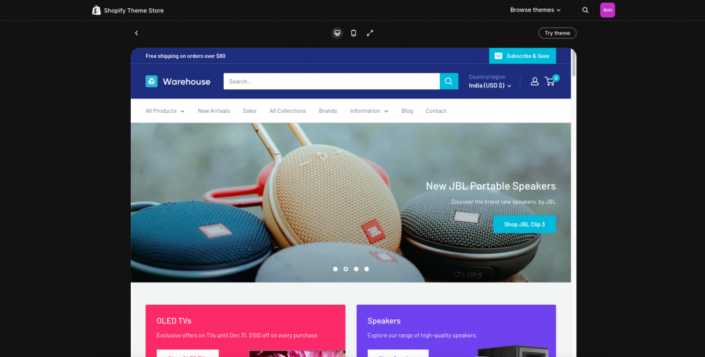 Best Shopify B2B themes #2 Warehouse