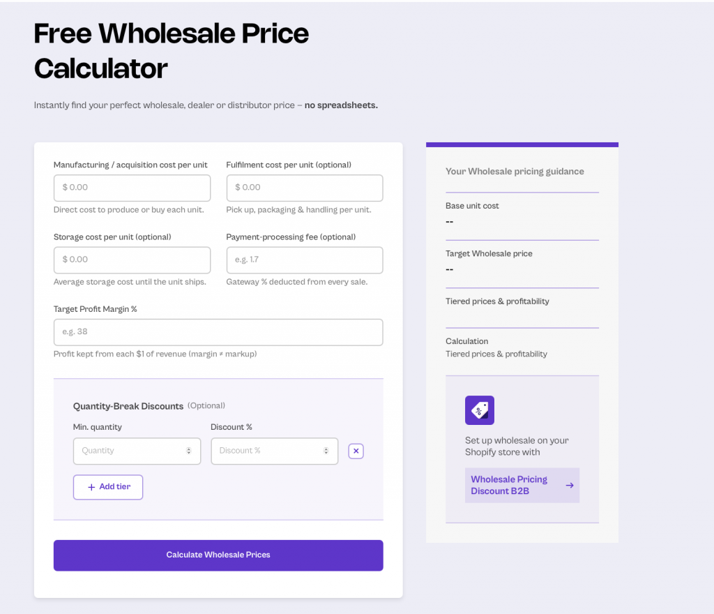 wholesale price calculator to Set Wholesale Prices for Apparel Brands on Shopify