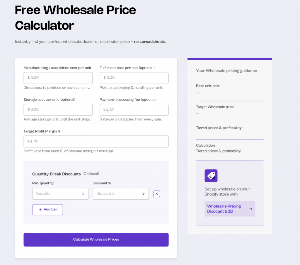 calculator to determine Health and Wellness Wholesale Pricing