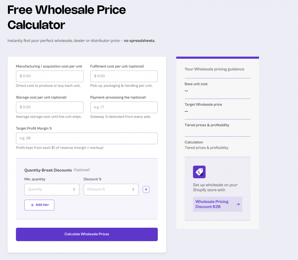 wholesale price calculator to determine Wholesale Pricing for Home and Living Stores
