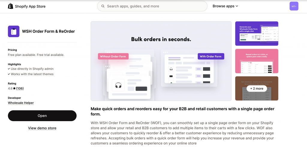WSH Order Form & reorder app to set up Wholesale Jewellery Pricing