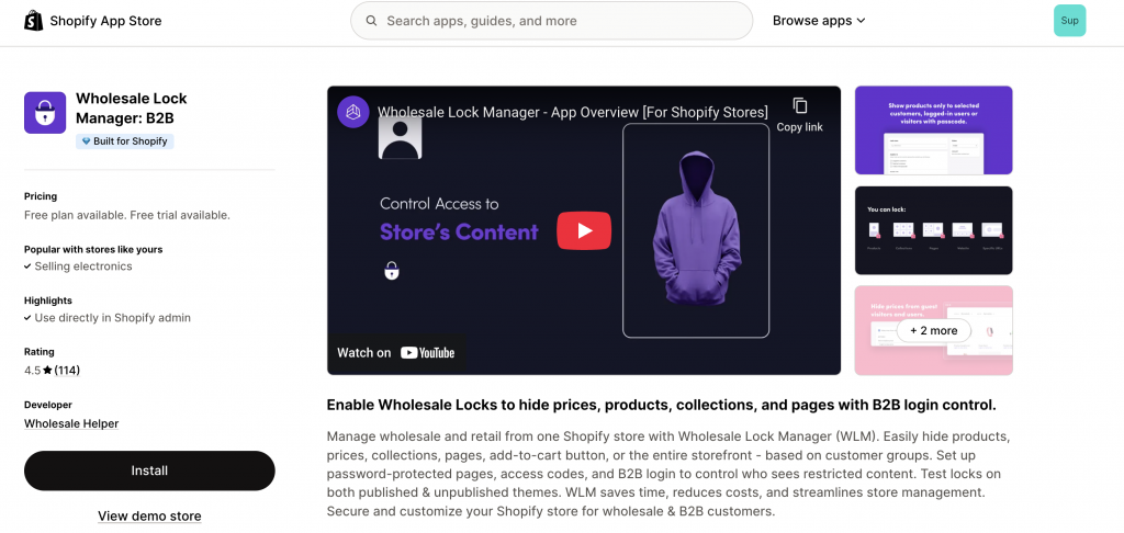 Wholesale lock manager b2b app on shopify store to process wholesale orders for clothing stores