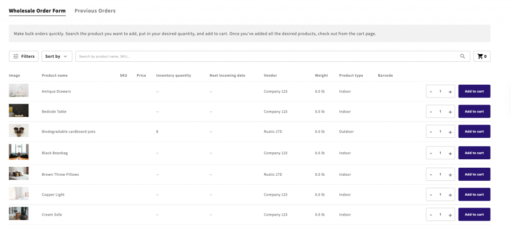 Wsh order form & reorder app on shopify  to process wholesale orders for clothing stores