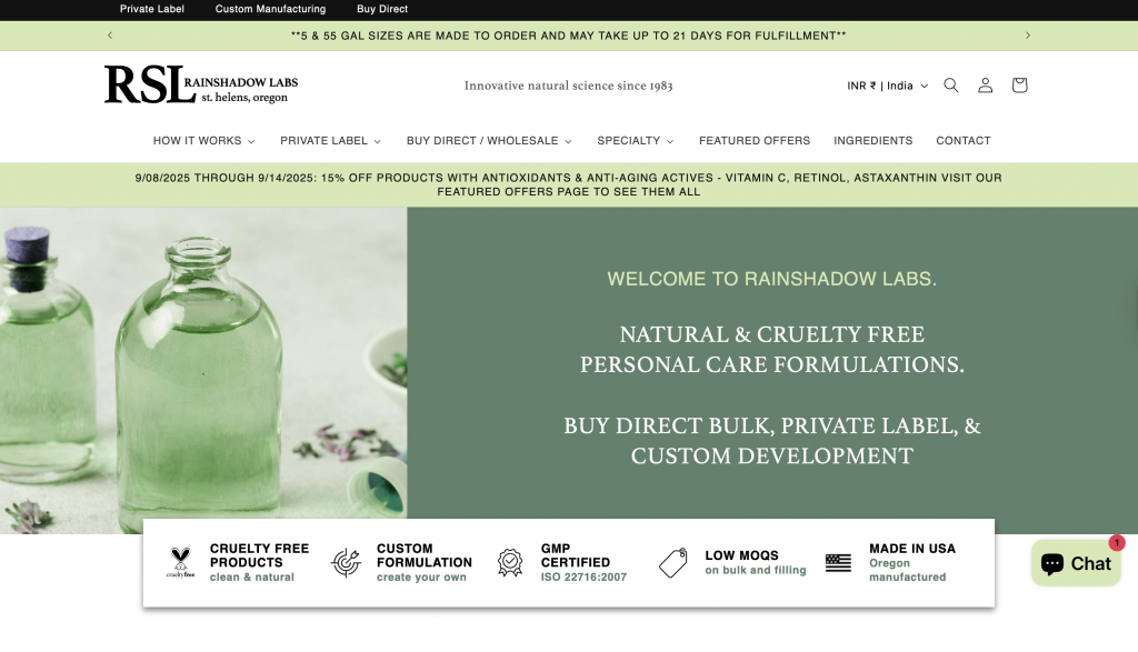 RainShadow Labs (USA) Private Label Makeup and Skincare Suppliers