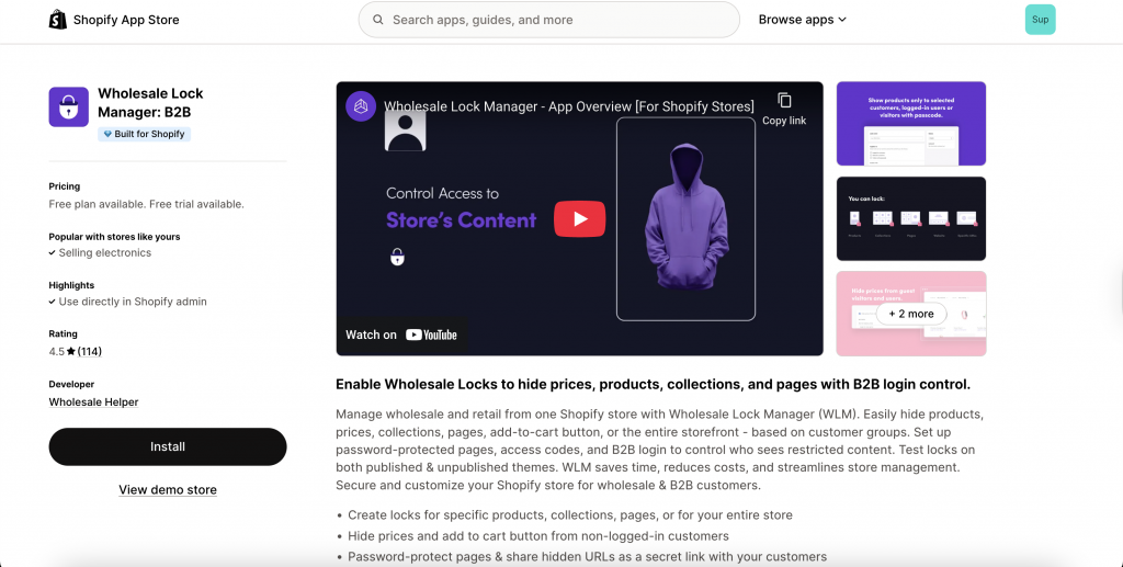 wholesale lock manager b2b app to restrict access to mix and match discounts on shopify store