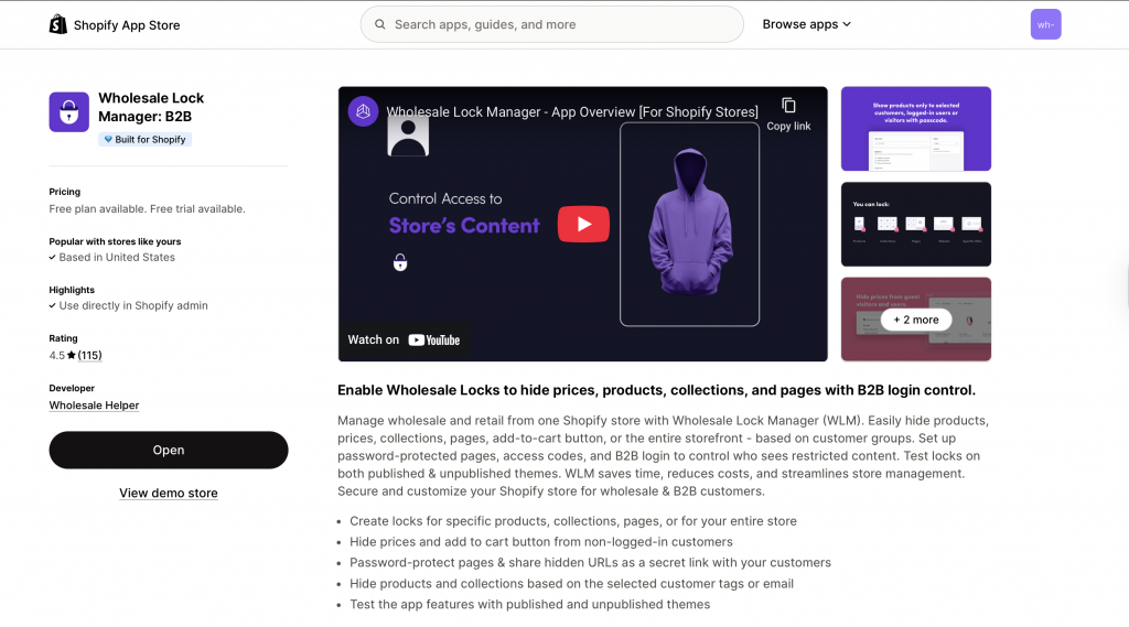 wholesale lock manager app to offer and restrict exclusive payment methods for b2b buyers