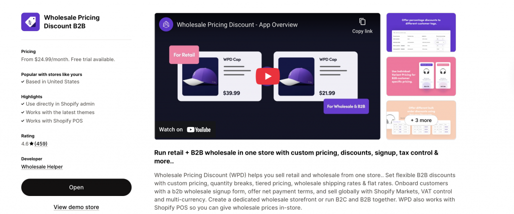 wholesale pricing discount b2b app on the shopify App Store