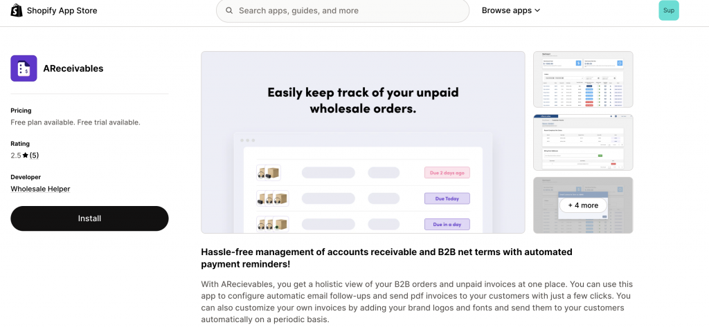 AReceivables Shopify app
