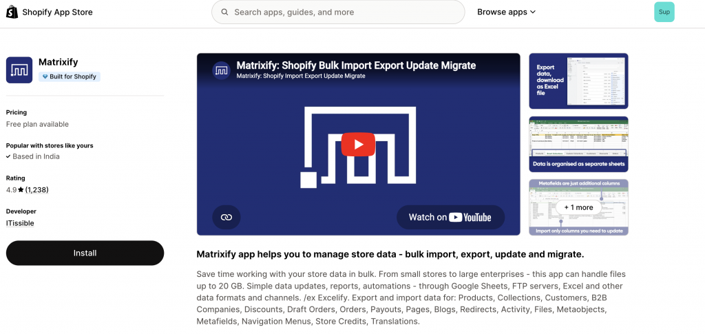 Matrixify Shopify apps