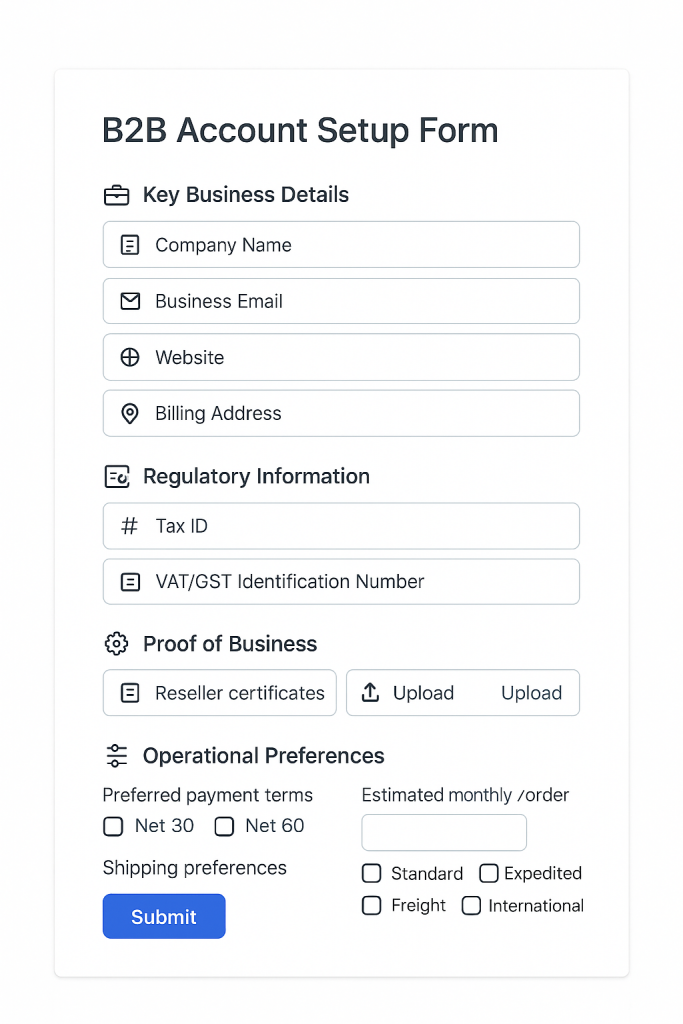 example b2b registration form on shopify without Plus plan