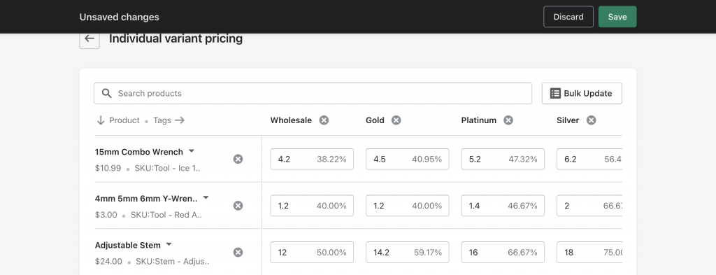 Individual product pricing feature of Wholesale Pricing Discount B2B Shopify app