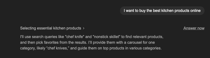 Search input on ChatGPT to find ecommerce products. This is represent to show that how chatgpt can look at your Shopify store.