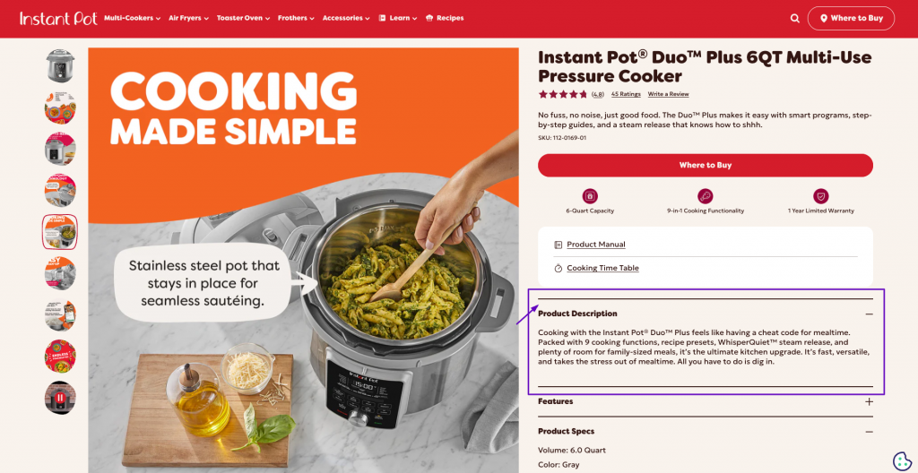 An example of a good product description for a product page